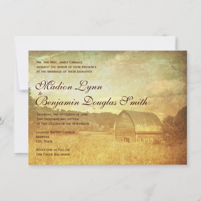 Rustic Country Grange Trouvé Mariage Invitations (Devant)