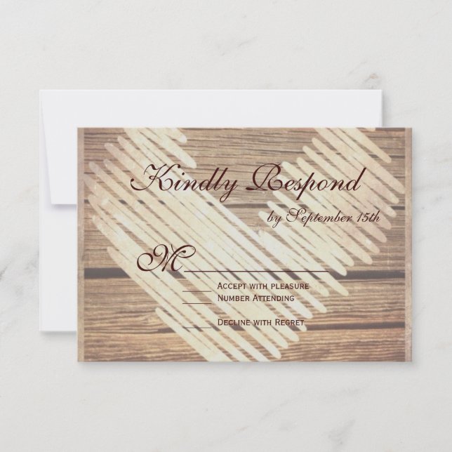 Rustic Country Grange Wood Coeur Mariage RSVP Cart (Devant)
