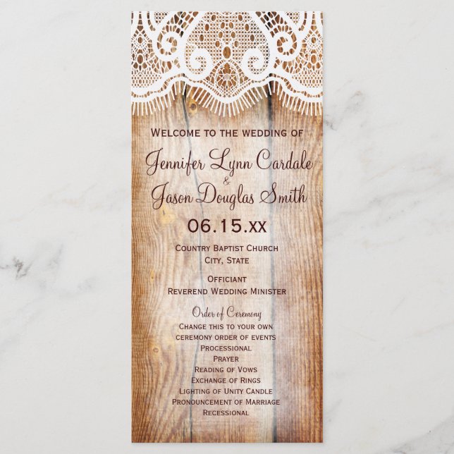 Rustic Country Grange Wood Programmes de mariage p (Devant)