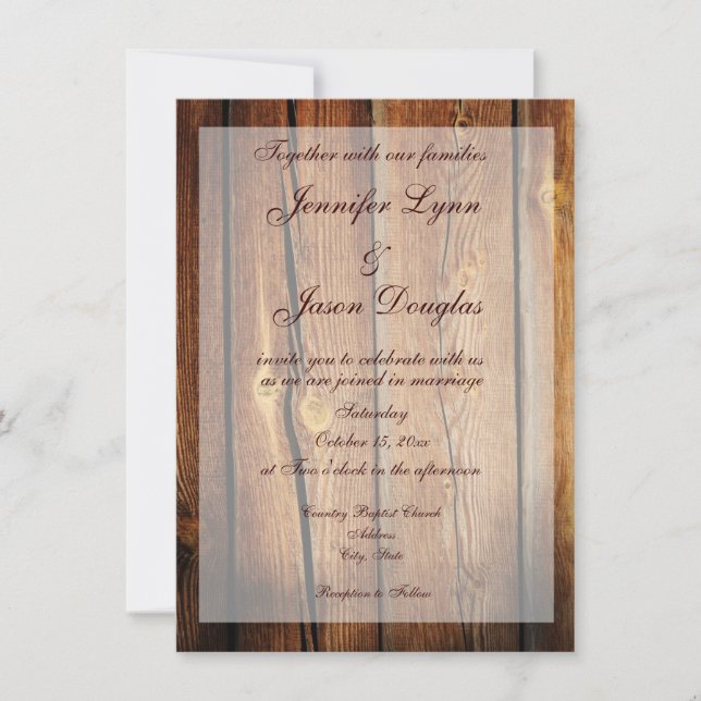 Rustic Country Grange Wood Wedding Invitations (Devant)