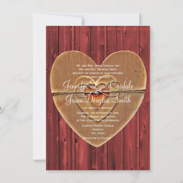 Rustic Country Hearts Grange Faire-part de mariage (Devant)