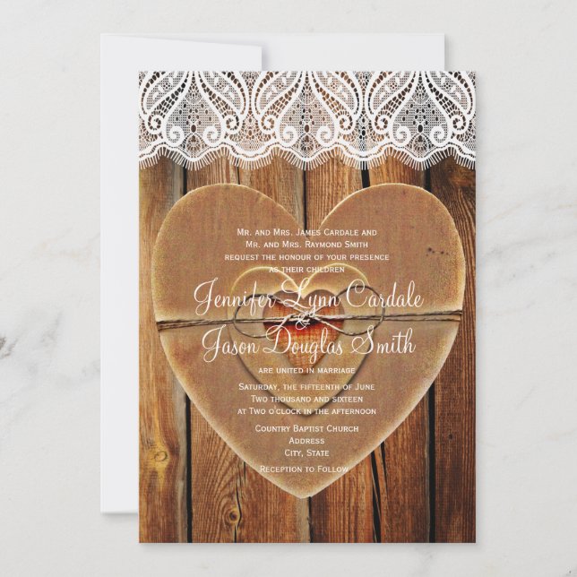 Rustic Country Hearts Grange Faire-part de mariage (Devant)