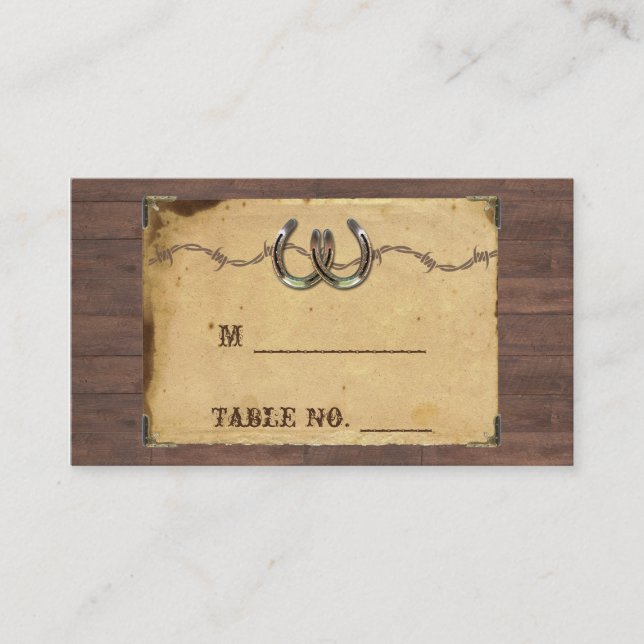 Rustic Country Horseshoe Mariage Cartes de Place (Devant)