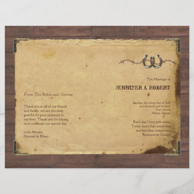 Rustic Country Horseshoe Programme de mariage (Devant)