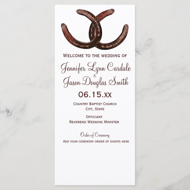 Rustic Country Horseshoe Programmes de mariage (Devant)