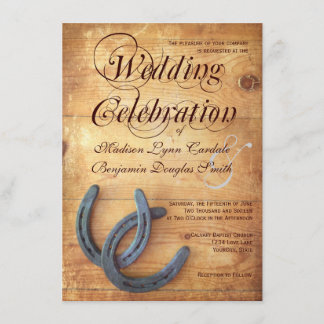 Rustic Country Horseshoe Wood Wedding Invitations