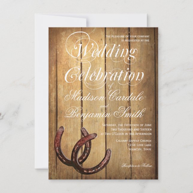Rustic Country Horseshoe Wood Wedding Invitations (Devant)
