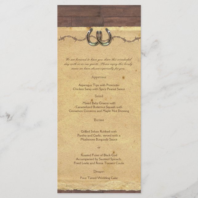 Rustic Country Horseshoes Barbed Mariage Menu (Devant)