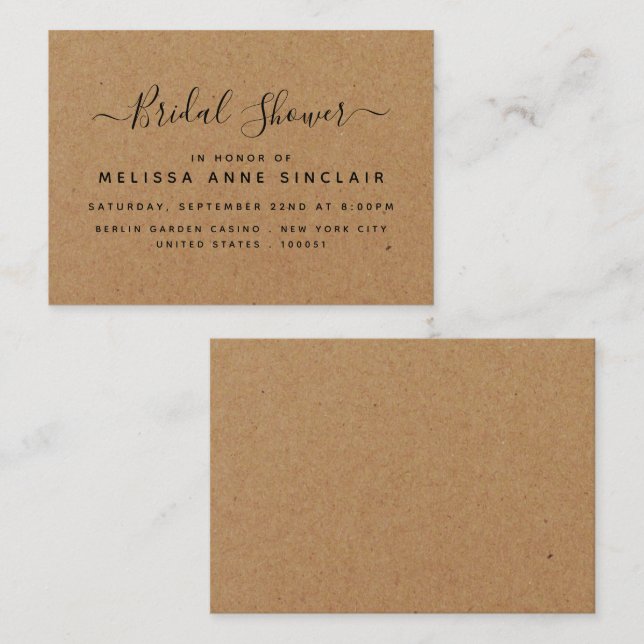 Rustic Country Kraft Fête des mariées Invitation d (Devant / Derrière)