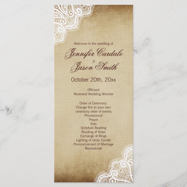 Rustic Country Lace Edge Programmes de mariage ver (Devant)