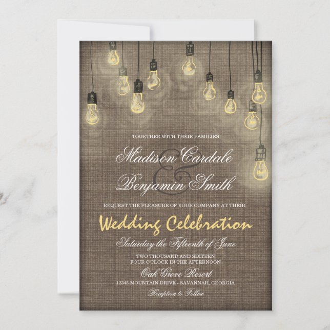Rustic Country Lights Burlap Wedding Invitations (Devant)