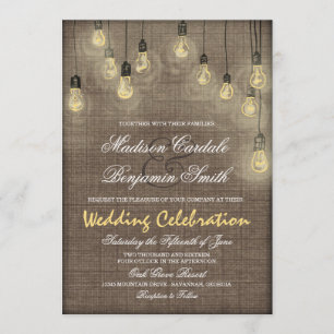 Rustic Country Lights Burlap Wedding Invitations