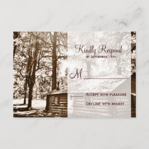 Rustic Country Log Cabine Sepia Wedding Cartes RSV