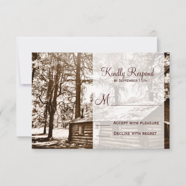 Rustic Country Log Cabine Sepia Wedding Cartes RSV (Devant)