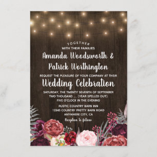 Rustic Country Marsala Peony Mariage Invitations