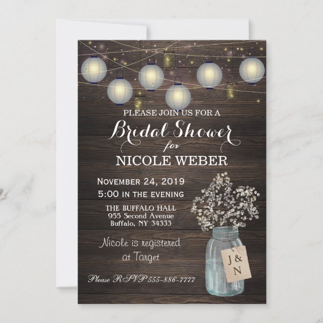 Rustic Country Mason Jar Barn Invitation Fête des  (Devant)