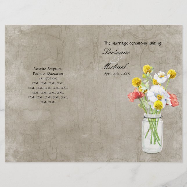 Rustic Country Mason Jar Bouquet Programme de mari (Devant)