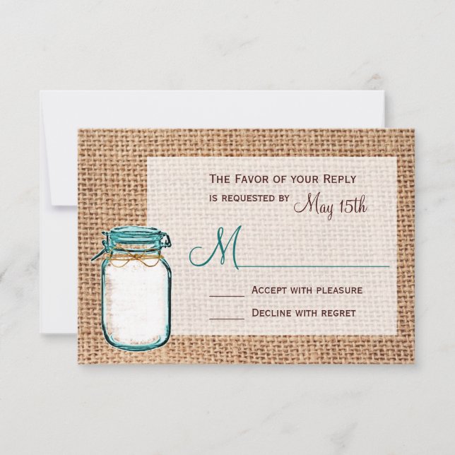 Rustic Country Mason Jar Burlap Mariage Cartes RSV (Devant)