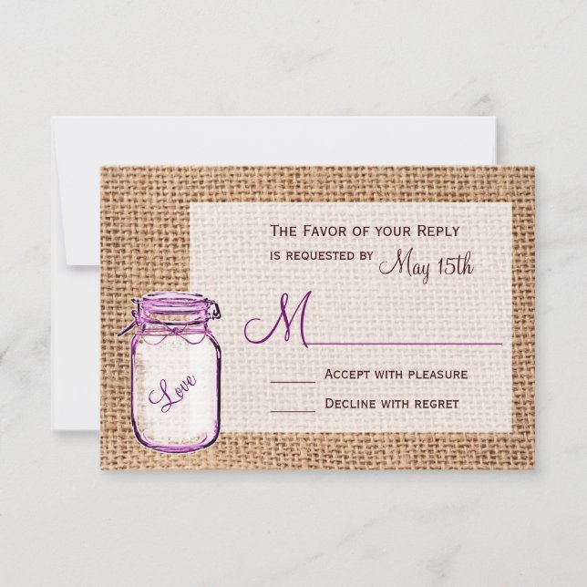 Rustic Country Mason Jar Burlap Mariage Cartes RSV (Devant)