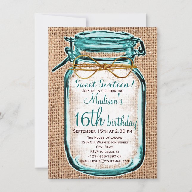 Rustic Country Mason Jar Invitation Anniversaire (Devant)