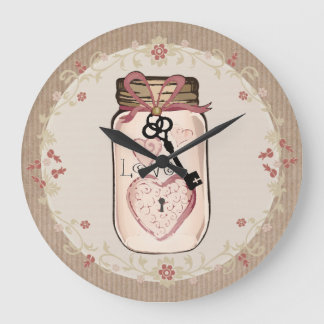 Rustic Country mason Jar Love Clé Mur Horloge