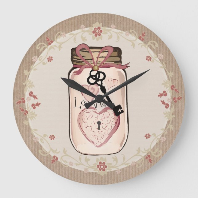 Rustic Country mason Jar Love Clé Mur Horloge (Recto)