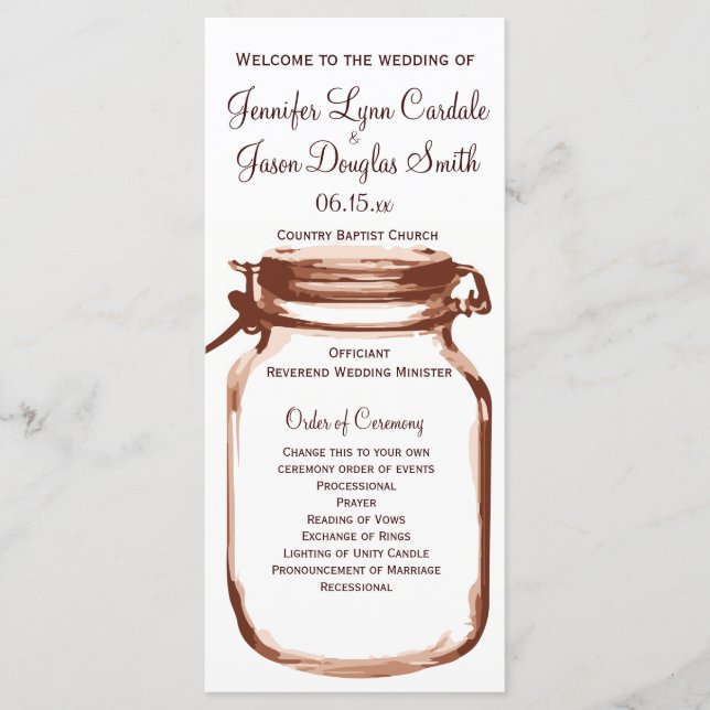 Rustic Country Mason Jar programmes de mariage (Devant)