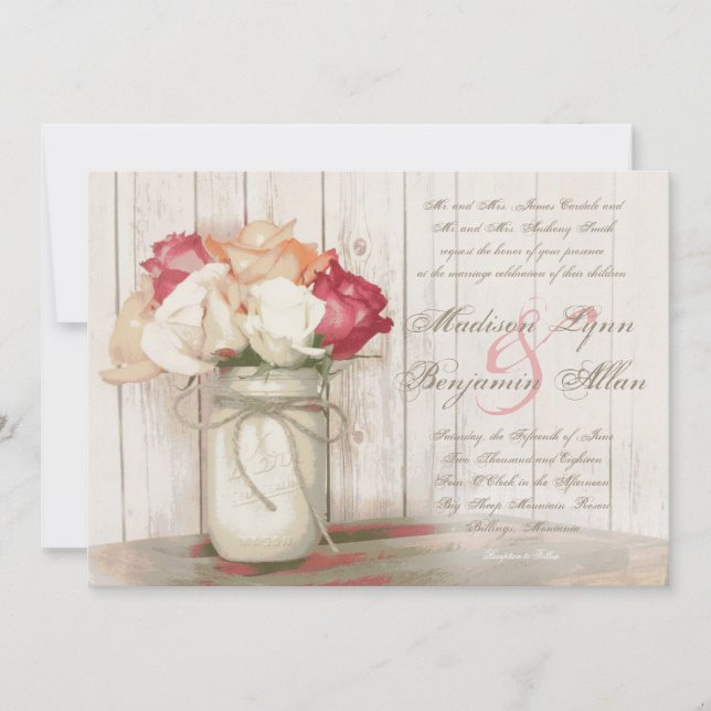 Rustic Country Mason Jar Roses mariage Invitations (Devant)