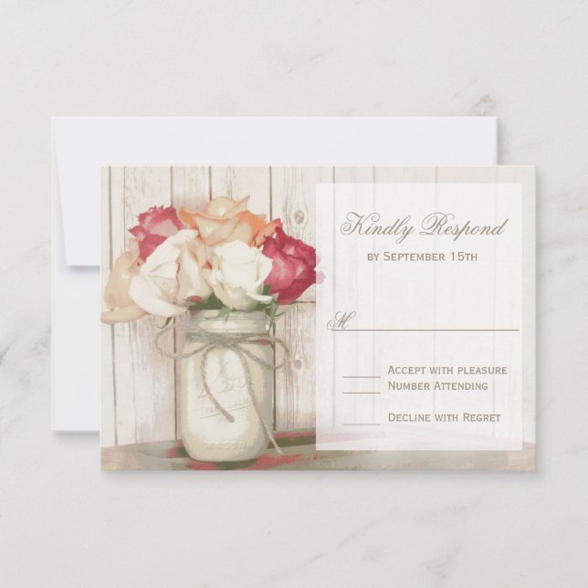 Rustic Country Mason Jar Roses mariage RSVP Cartes (Devant)