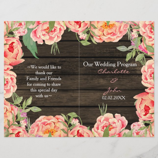 Rustic Country Peony Grange Mariage bois (Devant)