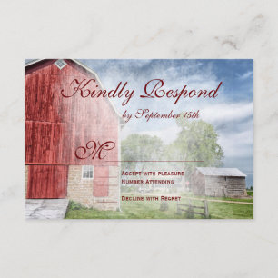 Rustic Country Red Grange Mariage RSVP Cartes