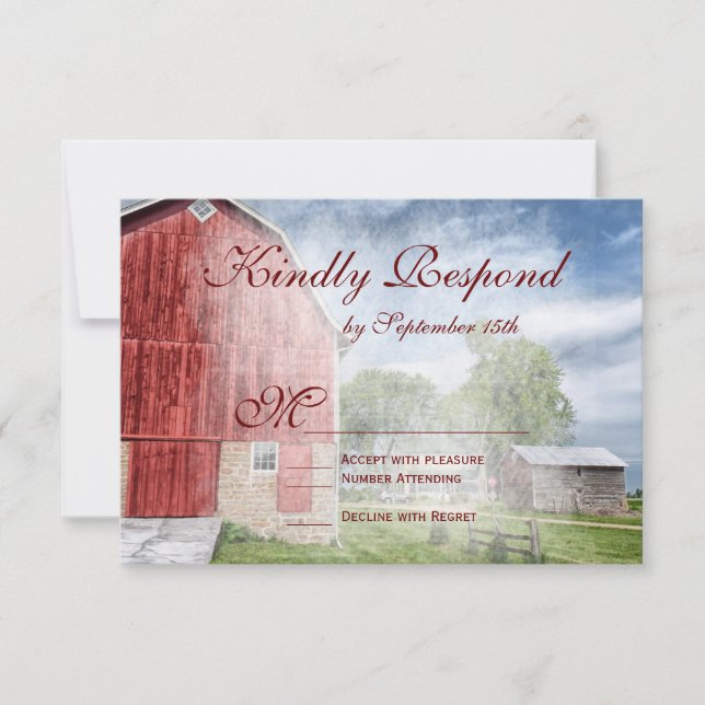 Rustic Country Red Grange Mariage RSVP Cartes (Devant)