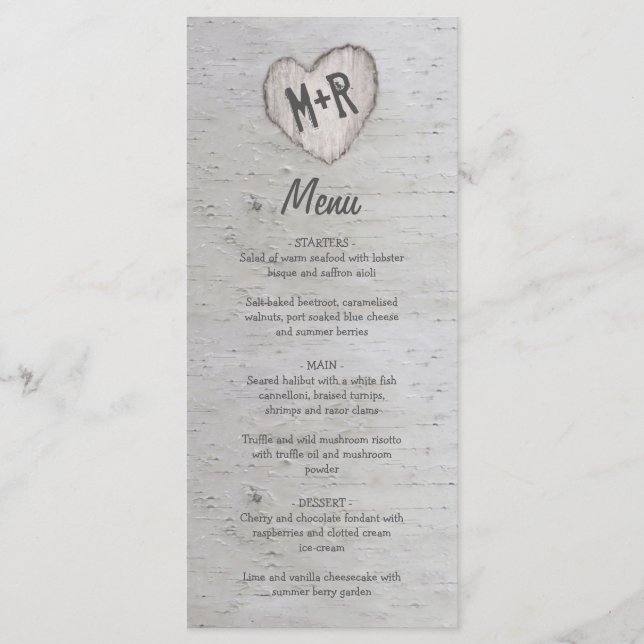 Rustic Country Silver Birver Tree Menu Mariage (Devant)
