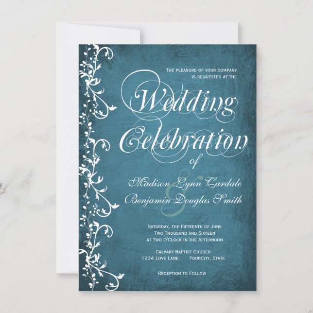 Rustic Country Spirls Blue Wedding Invitations (Devant)