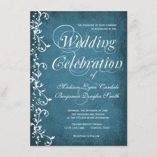 Rustic Country Spirls Blue Wedding Invitations