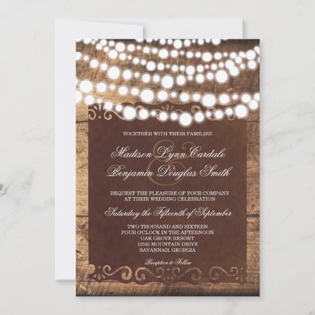 Rustic Country String éclaire les invitations de m (Devant)