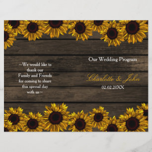 Rustic Country Sunflower Grange Wood Wedding Progr