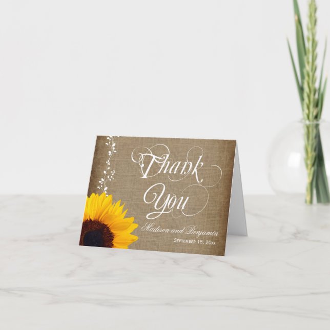 Rustic Country Sunflower Mariage Merci Cartes (Devant)