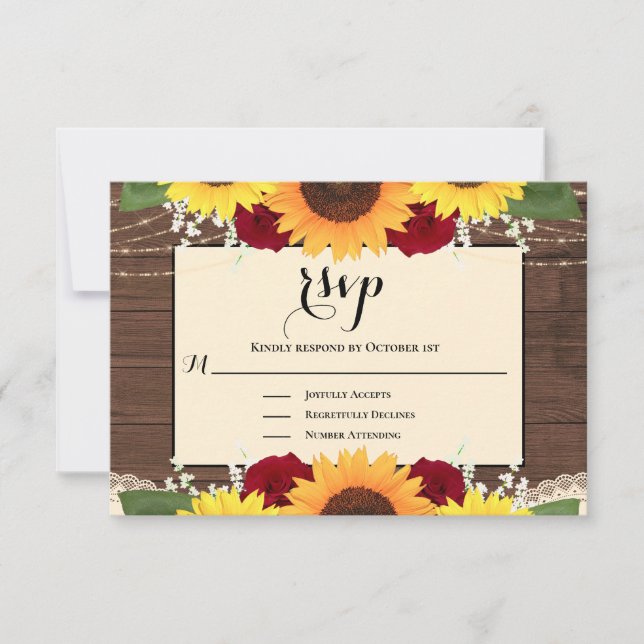 Rustic Country Sunflower Rose mariage RSVP (Devant)