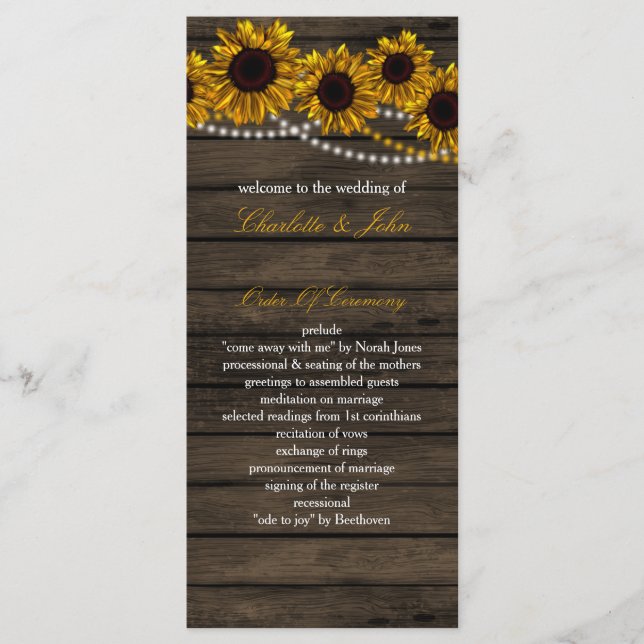 Rustic Country Sunflowers Barn Wood programmes (Devant)