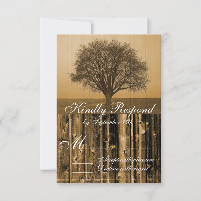 Rustic Country Tree Grange Bois Mariage RSVP Carte (Devant)