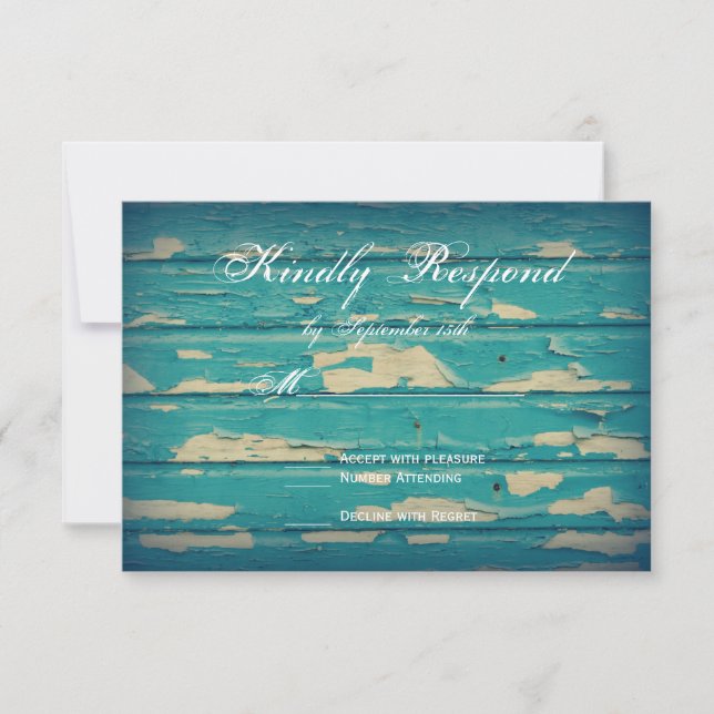 Rustic Country Turquoise Wood Wedding Cartes RSVP (Devant)