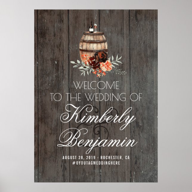 Rustic Country Vin Barrel Mariage Affiche de bienv (Devant)