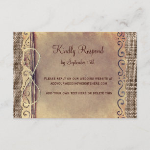 Rustic Country Vintage Burlap Wedding RSVP Card V2