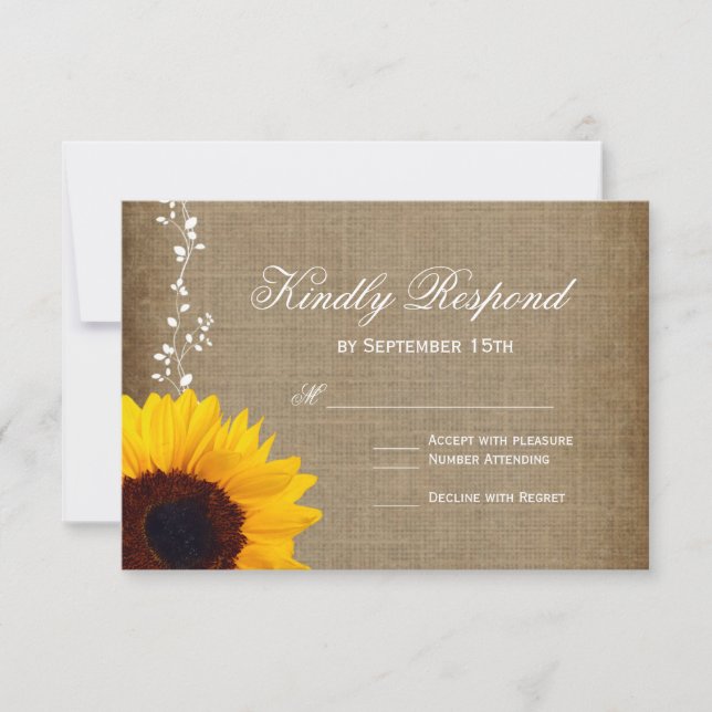 Rustic Country Vintage Sunflower Wedding Carte RSV (Devant)