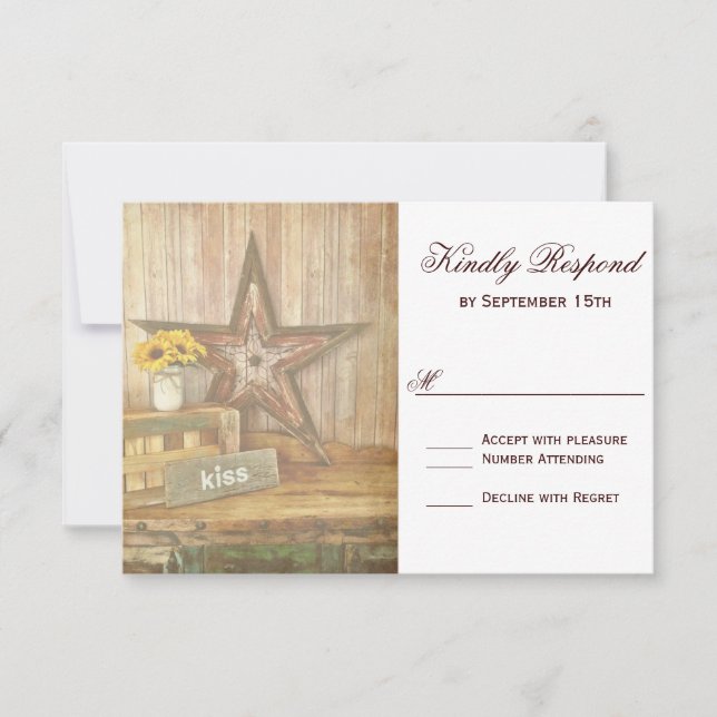 Rustic Country Western Star Kiss Wedding Carte RSV (Devant)