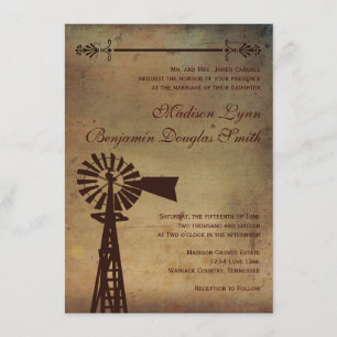 Rustic Country Windmill Farm Wedding Invitations