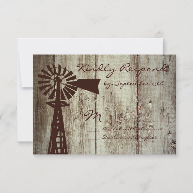Rustic Country Windmill Wood Wedding Cartes RSVP (Devant)
