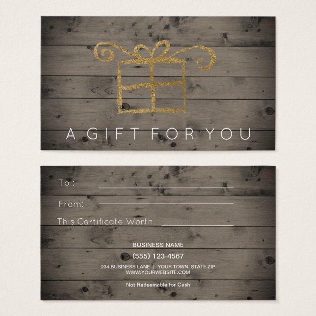 Rustic Country Wood Gold Certificat de carte cadea (Devant & derrière)