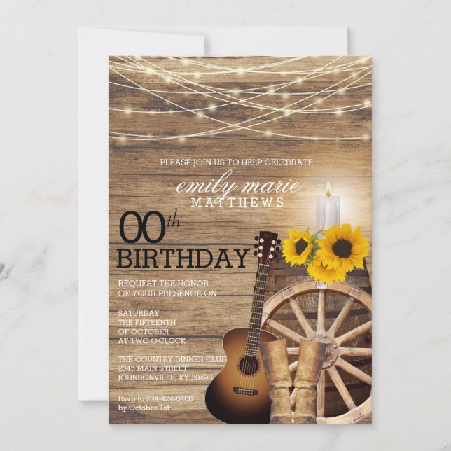 Rustic Cowboy Party - 00th Birthday Invitation (Devant)